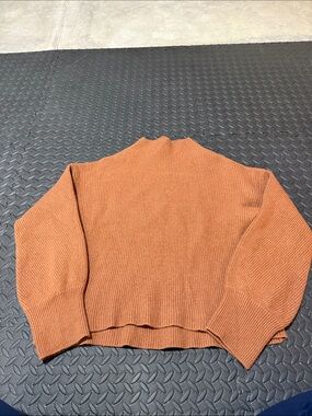 A.L.C. Ribbed Mock Neck Sweater in Burnt Orange Merino Wool Large Womens